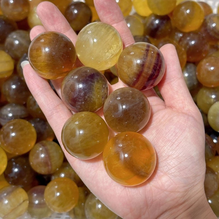 Cute Small Yellow Fluorite Spheres Wholesale