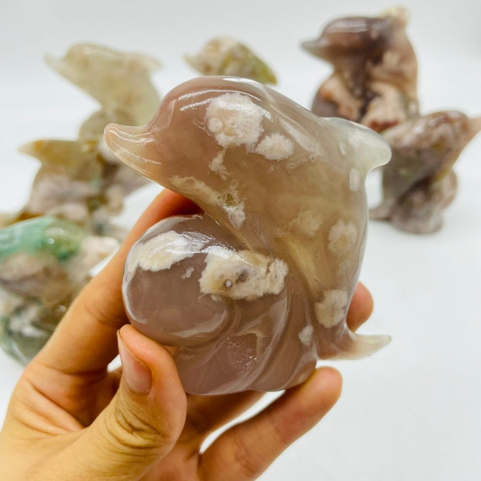 9 Pieces Sakura Flower Agate Dolphin Carving