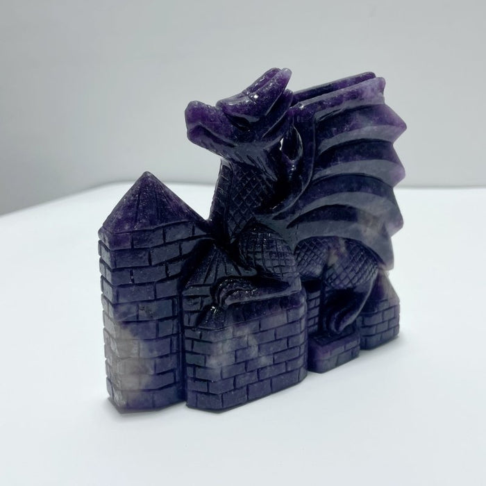 Deep Purple Lepidolite Flying Dragon Carving