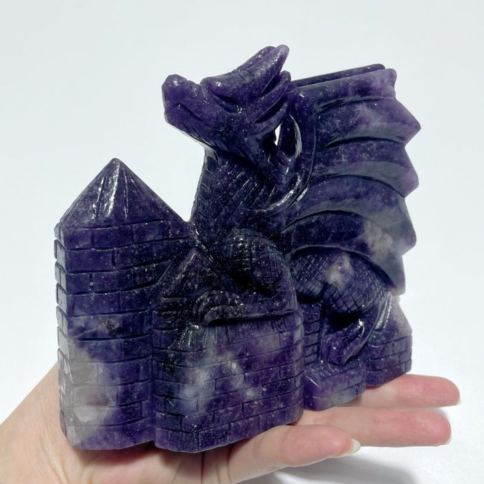 Deep Purple Lepidolite Flying Dragon Carving