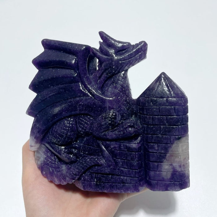 Deep Purple Lepidolite Flying Dragon Carving