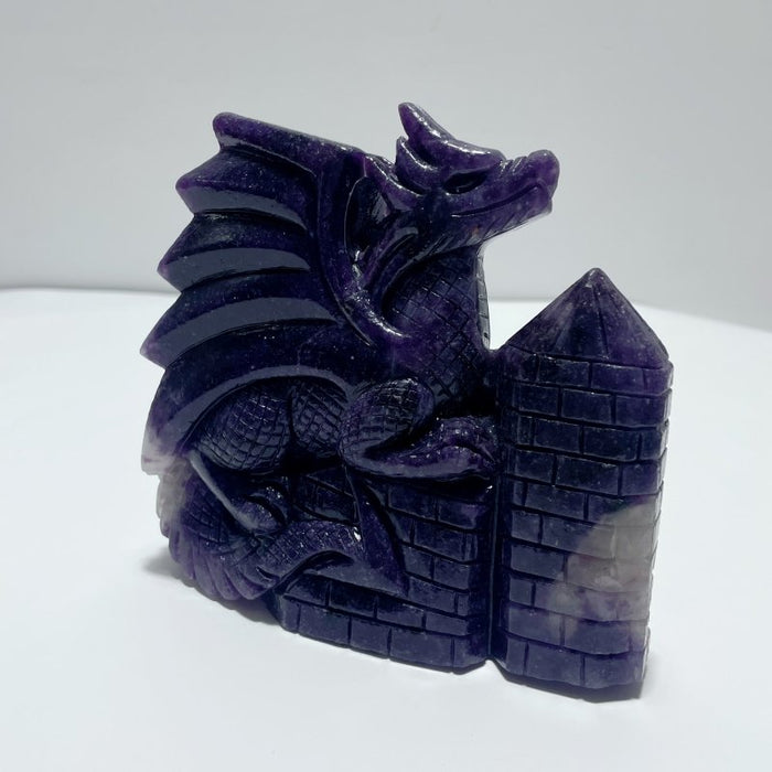 Deep Purple Lepidolite Flying Dragon Carving