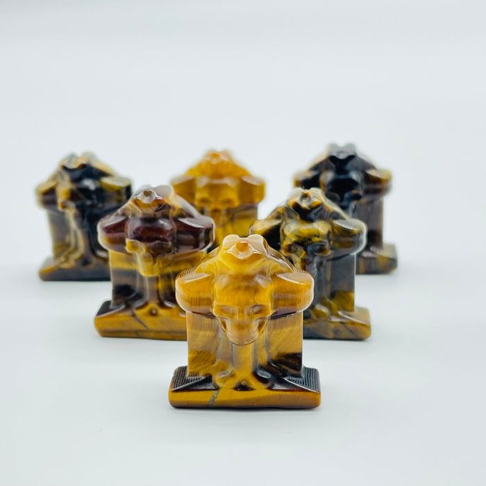 Mini Tiger Eye Howlite Tombstone Skull Cross Carving Wholesale