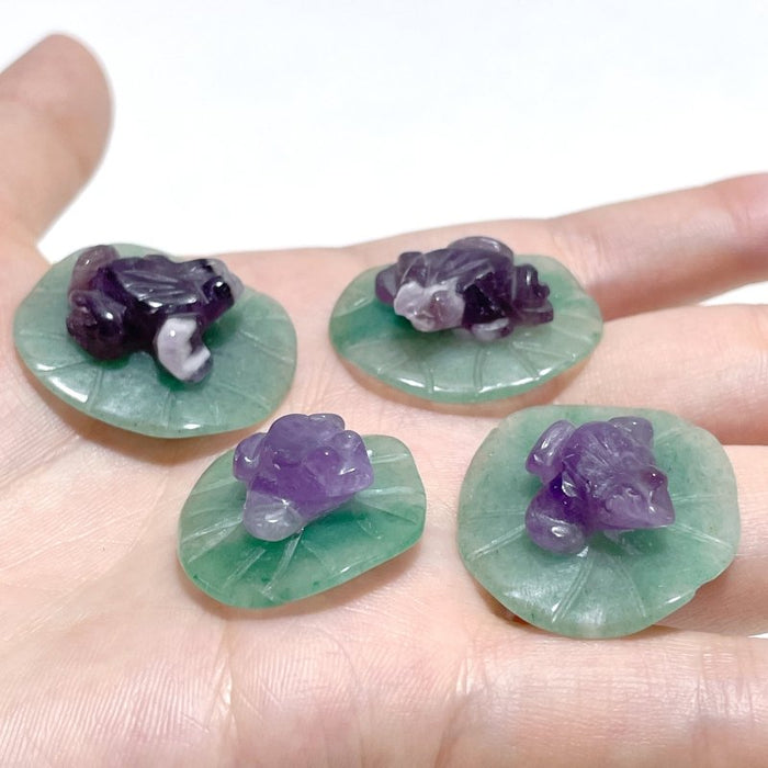 Frog On Leaf Mini Carving Wholesale Chevron Amethyst Green Aventurine