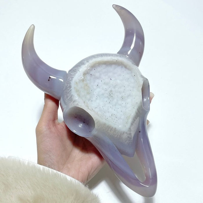 Large Geode Druzy Agate Demon Sheep Head Carving