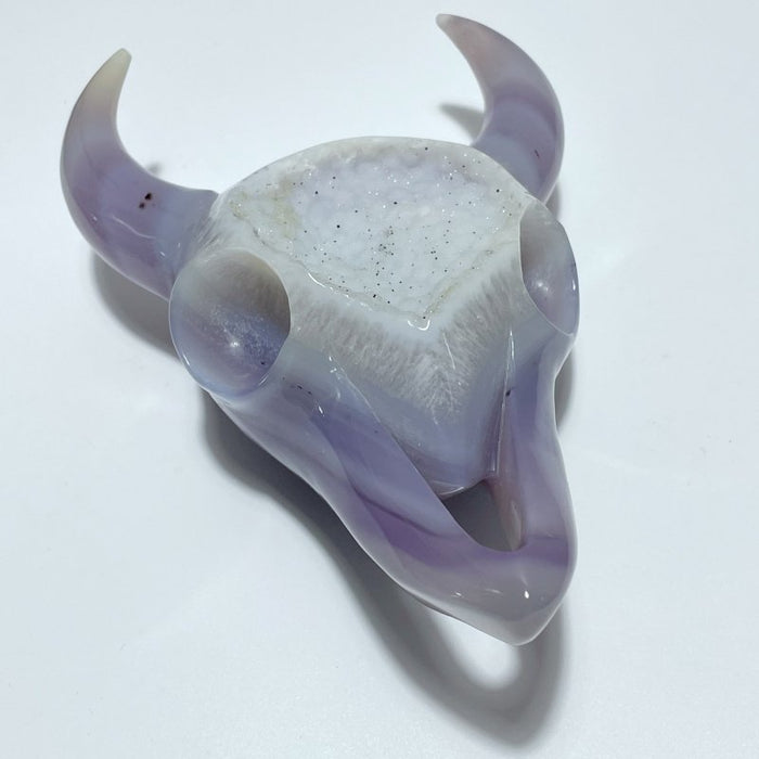 Large Geode Druzy Agate Demon Sheep Head Carving
