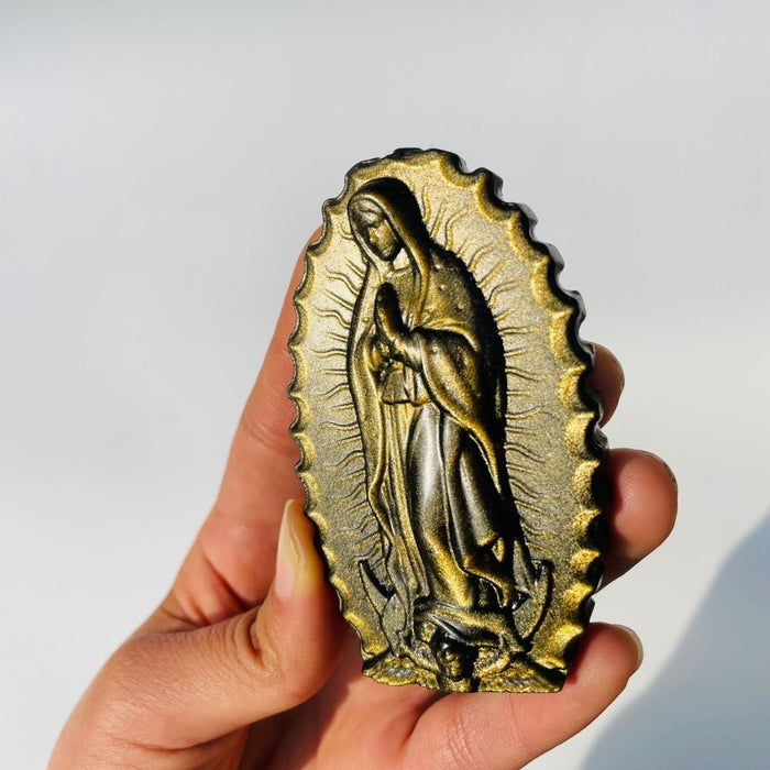 Gold Sheen Obsidian Virgin Mary Carving Wholesale