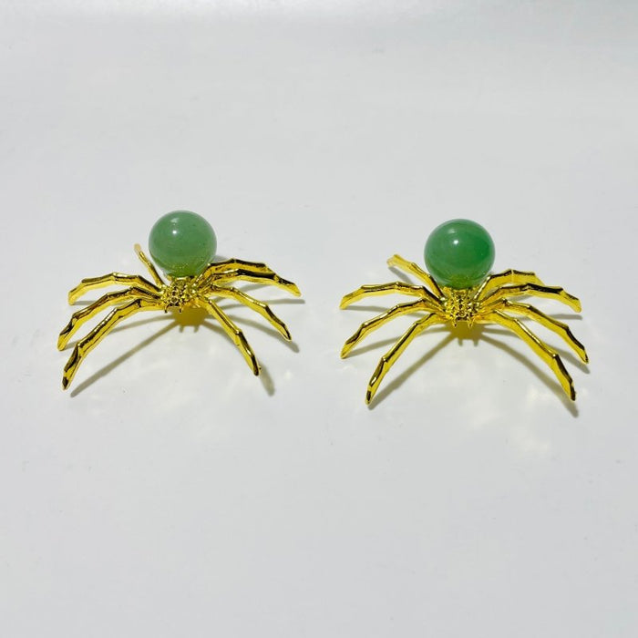 Green Aventurine Crystal Sphere Spider Ornament Handmade Alloy Spider DIY Wholesale