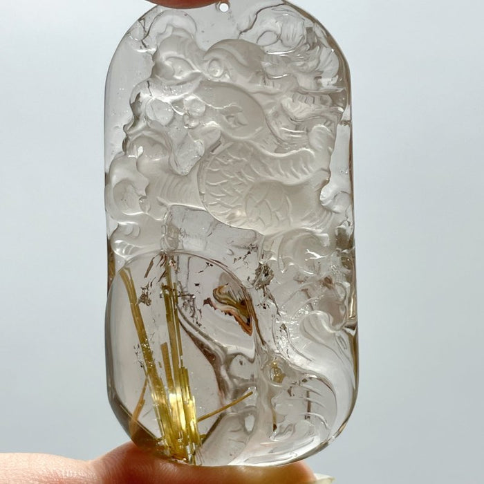 High Grade Chinese Dragon Rutile Pendant Carving