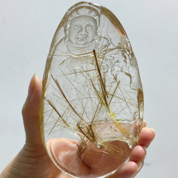 High Grade Quan Yin Rutile Crystal Carving