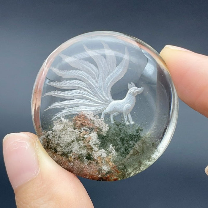 High Grade Super Clear Nine-tailed Fox Garden Quartz Inner Scene Carving(HGUD05)