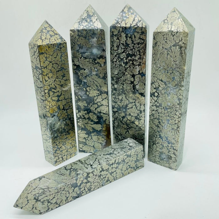 High Quality Large Flower Pyrite Mixed Agate Four-Sided Points Wholesale
