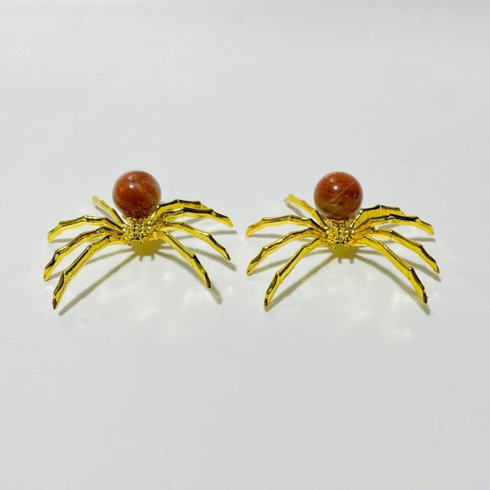 High Quality Sunstone Crystal Sphere Spider Ornament Handmade Alloy Spider Wholesale