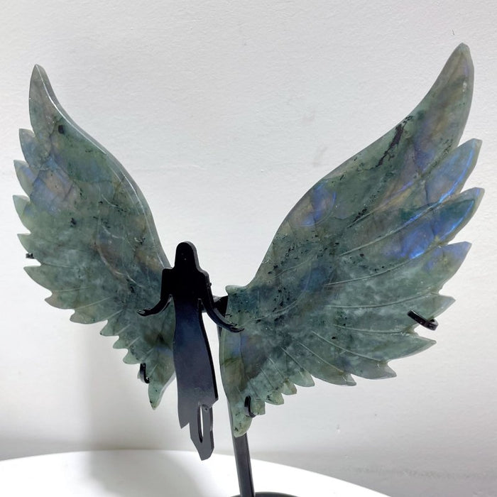 Labradorite Angel Wing Carving With Stand