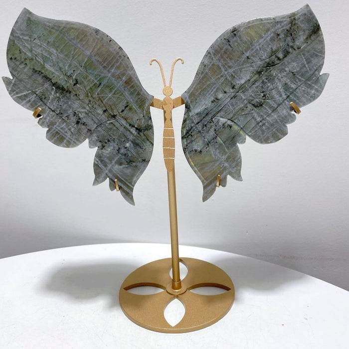 Labradorite Butterfly Wing Carving With Stand