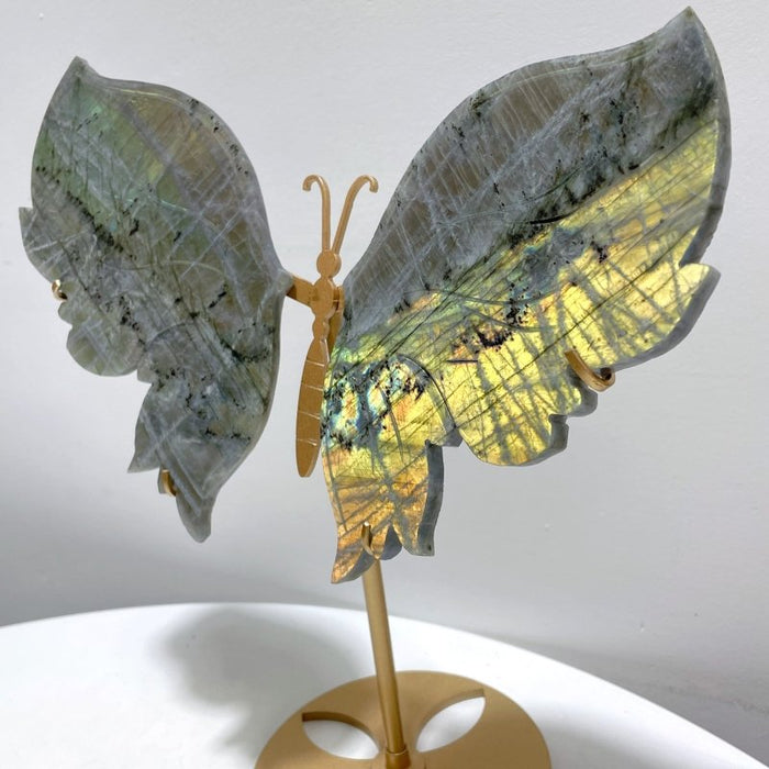 Labradorite Butterfly Wing Carving With Stand