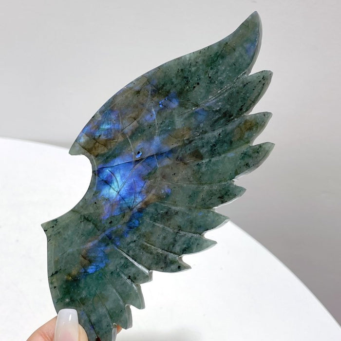 Labradorite Demon And Angel Wing Carving With Stand