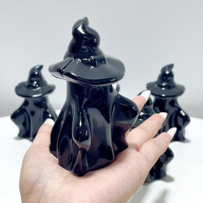 Large 10cm Mirror-like Polishing Obsidian Wizard Ghost Halloween Carving Wholesale