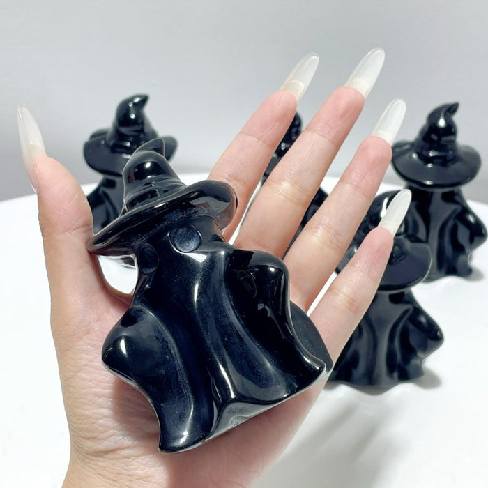 Large 10cm Mirror-like Polishing Obsidian Wizard Ghost Halloween Carving Wholesale