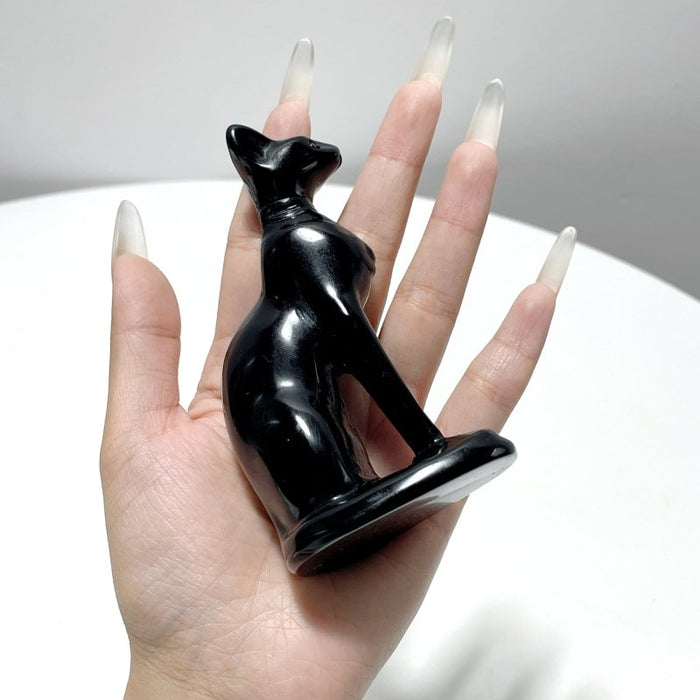 Large 4inch Black Obsidian Sphynx Cat Carving Wholesale
