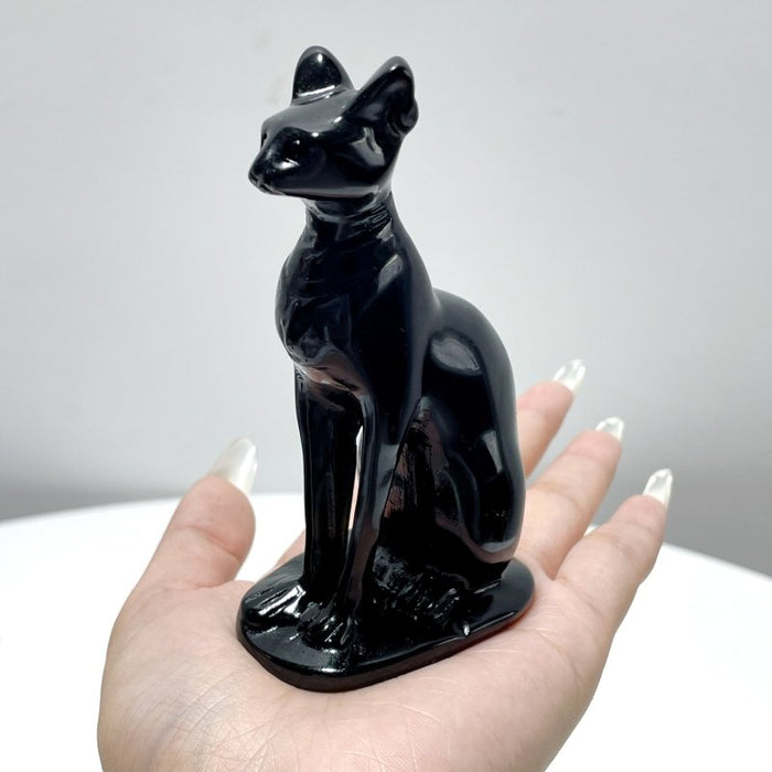 Large 4inch Black Obsidian Sphynx Cat Carving Wholesale