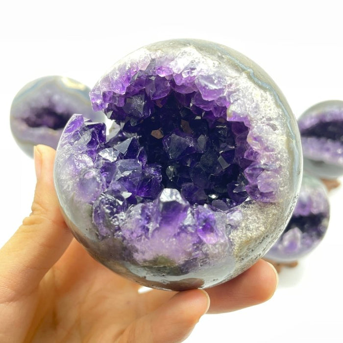 7 Pieces Amethyst Druzy Geode Cluster Spheres