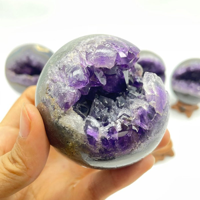7 Pieces Amethyst Druzy Geode Cluster Spheres