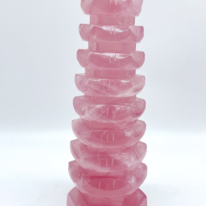 Large Beautiful Rose Quartz Wenchang Tower 9-level Pagoda