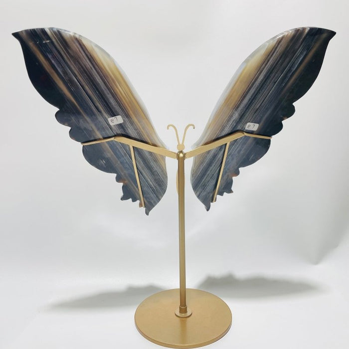 Large Blue Stripe Agate Symmetry Butterfly Carving With Stand