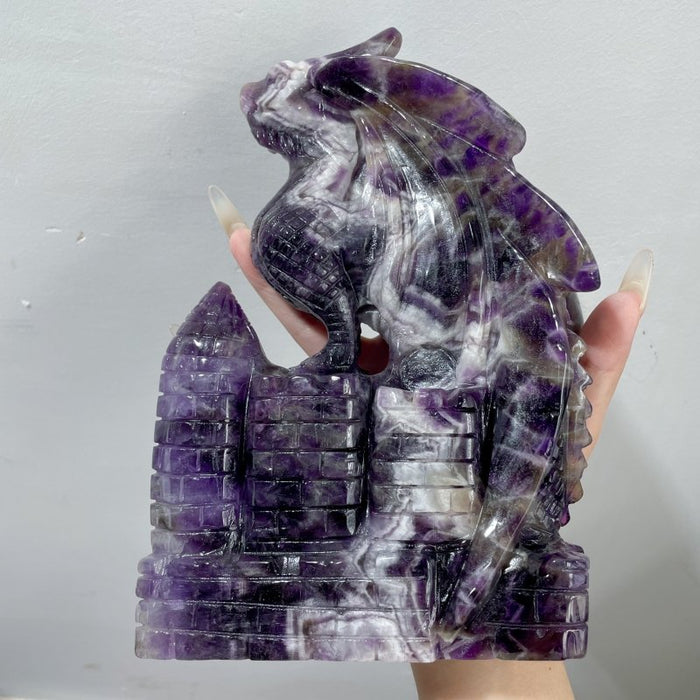 Large Chevron Amethyst Dragon Castle Carving