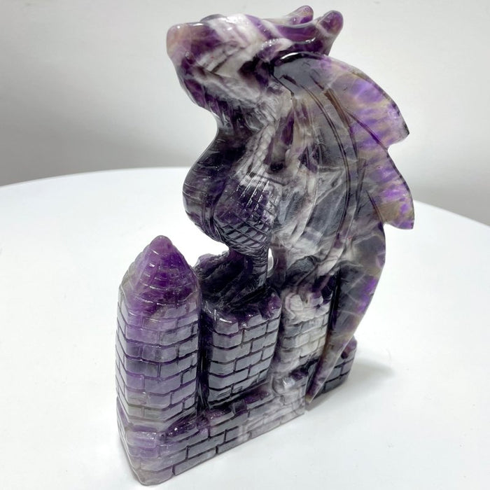Large Chevron Amethyst Dragon Castle Carving