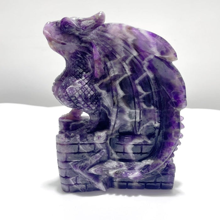 Large Chevron Amethyst Dragon With Castle Carving