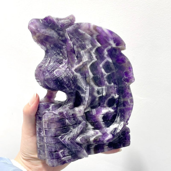 Large Chevron Amethyst Dragon With Castle Carving