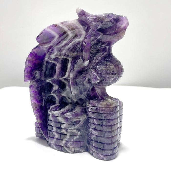 Large Chevron Amethyst Dragon With Castle Carving