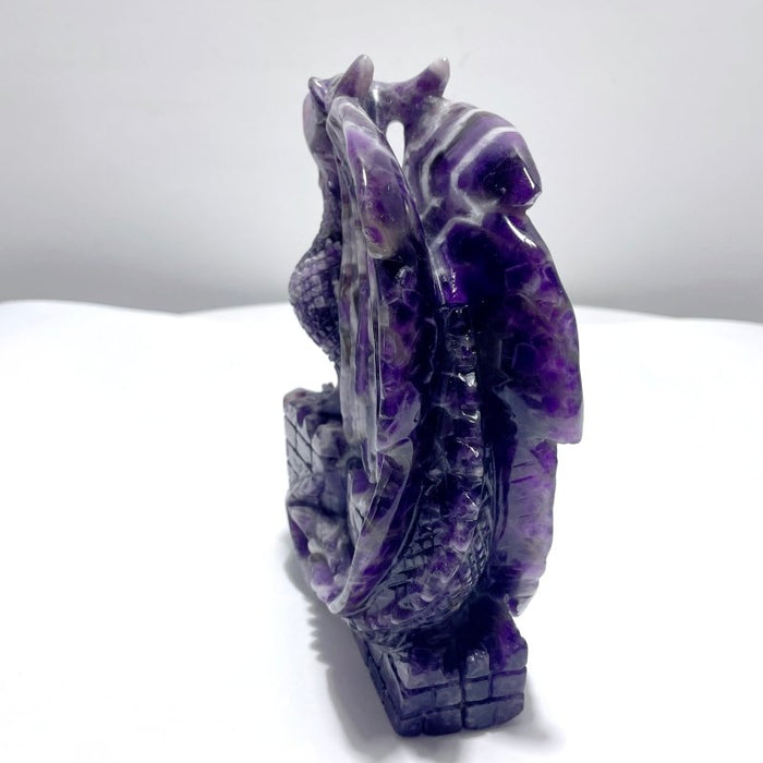 Large Chevron Amethyst Dragon With Castle Carving
