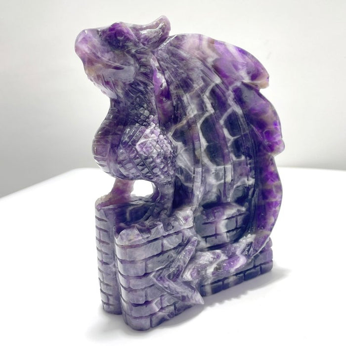 Large Chevron Amethyst Dragon With Castle Carving