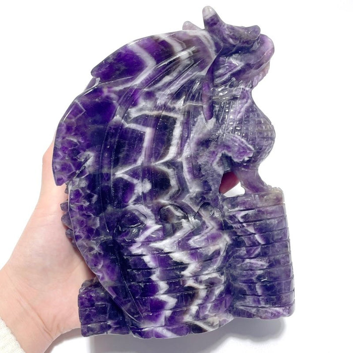 Large Chevron Amethyst Dragon With Castle Carving