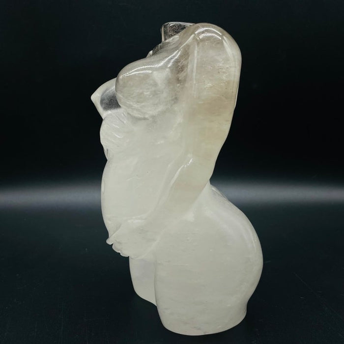 Large Clear Quartz Pregnant Female Goddess Carving