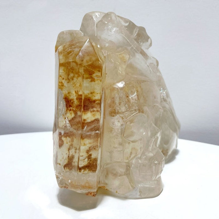Large Clear Quartz Skull Back Rough Carving