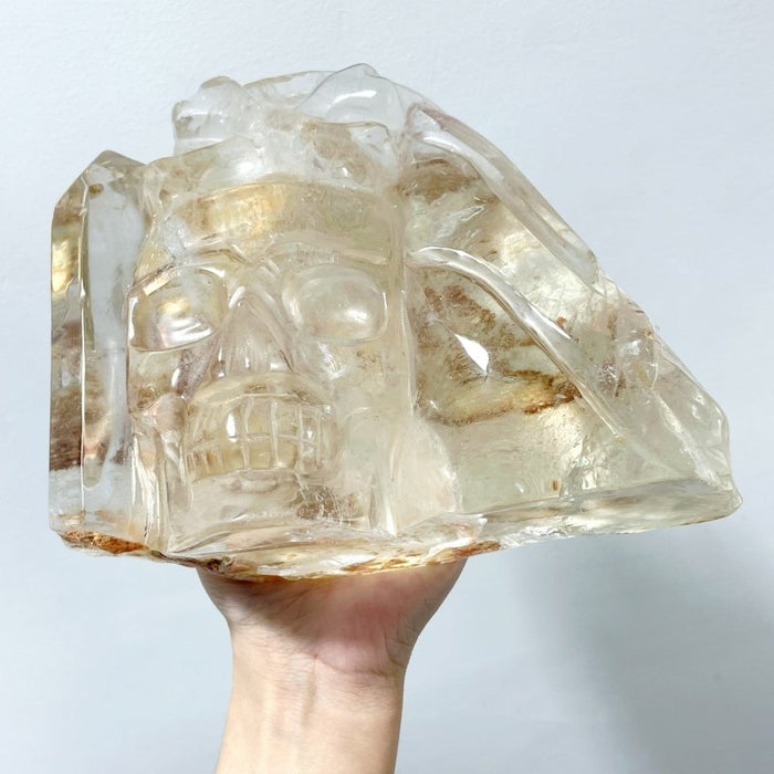 Large Clear Quartz Skull Back Rough Carving