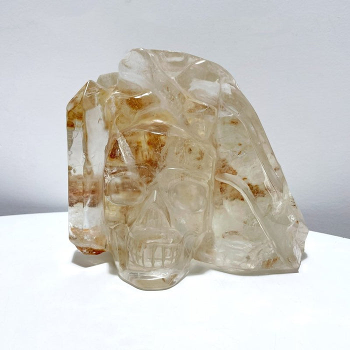Large Clear Quartz Skull Back Rough Carving
