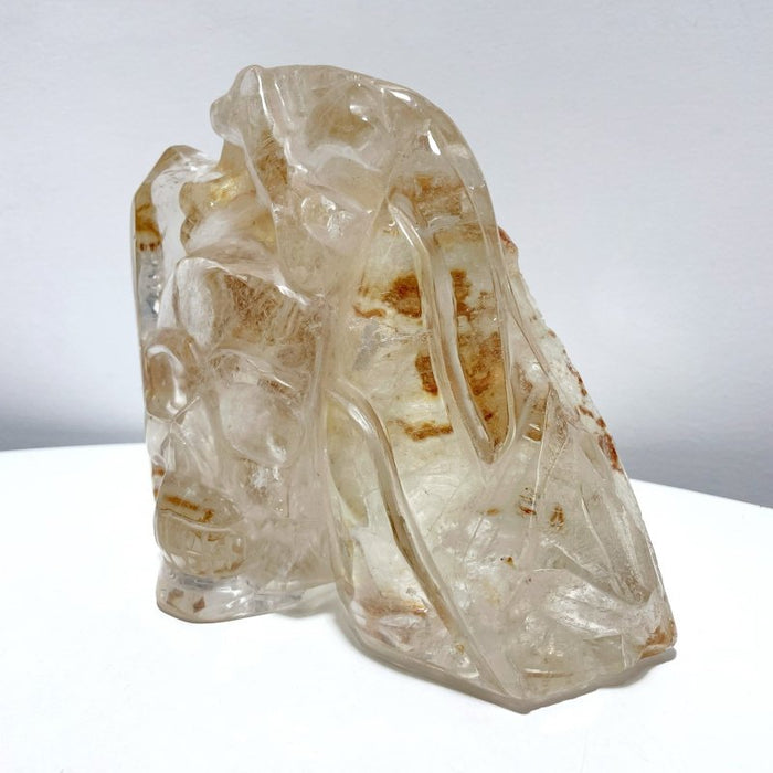 Large Clear Quartz Skull Back Rough Carving