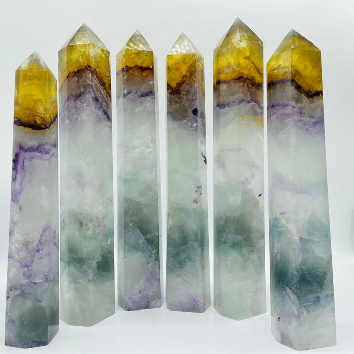 Large Colorful Rainbow Fluorite Yellow Tip Tower Wholesale