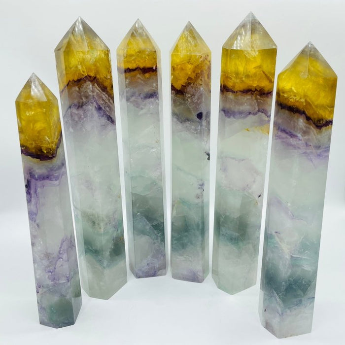 Large Colorful Rainbow Fluorite Yellow Tip Tower Wholesale