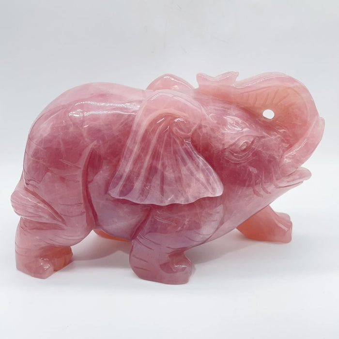 Large Deep Pink Madagascar Rose Quartz Elephant Carving