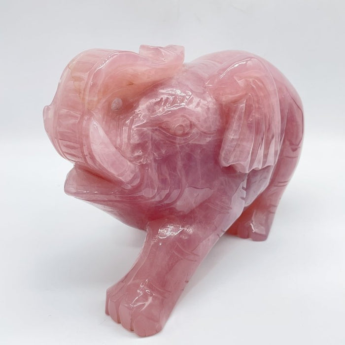 Large Deep Pink Madagascar Rose Quartz Elephant Carving