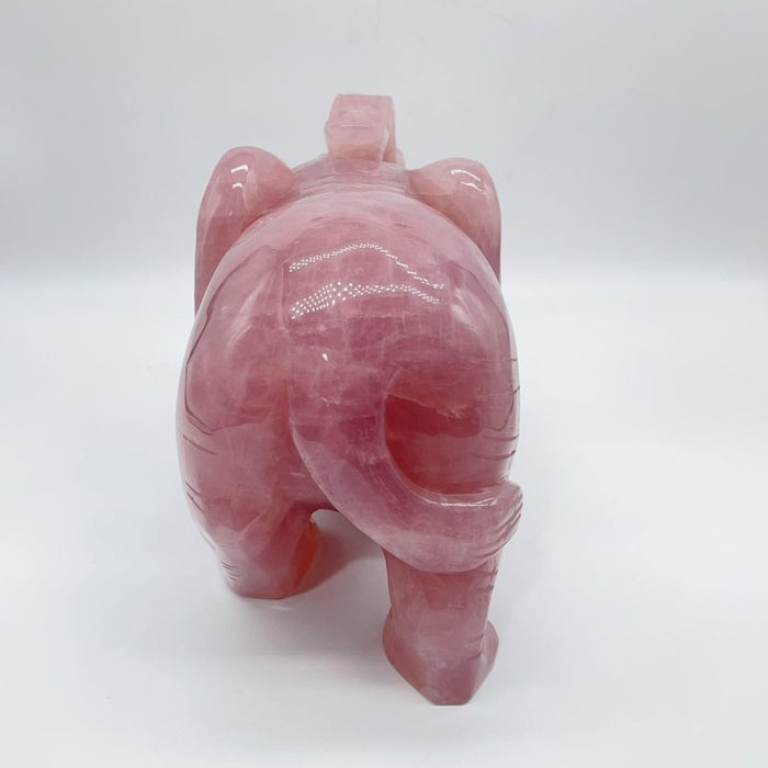 Large Deep Pink Madagascar Rose Quartz Elephant Carving