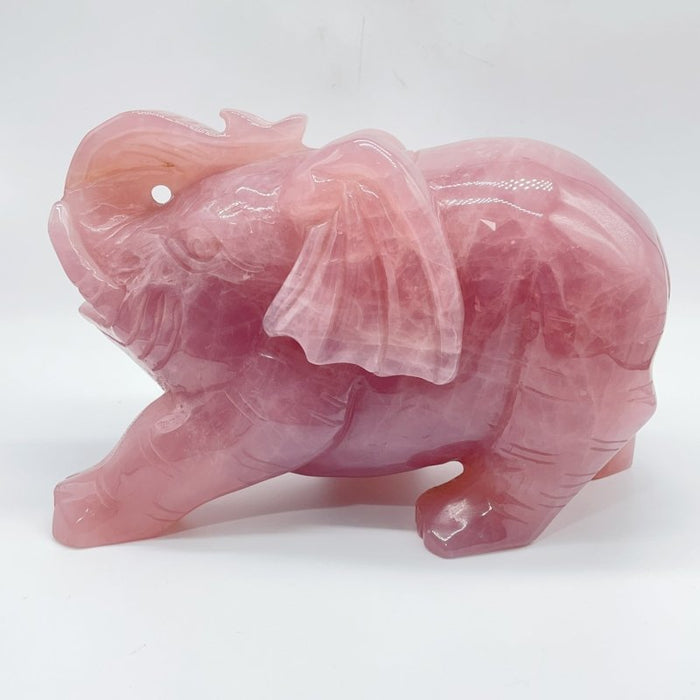 Large Deep Pink Madagascar Rose Quartz Elephant Carving