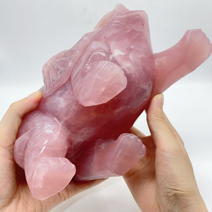 Large Deep Pink Madagascar Rose Quartz Elephant Carving