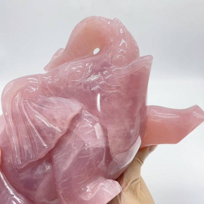 Large Deep Pink Madagascar Rose Quartz Elephant Carving